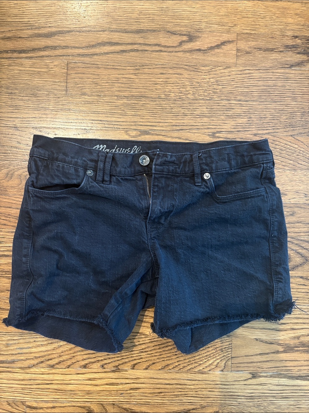Madewell Black Frayed-Hem Denim Shorts